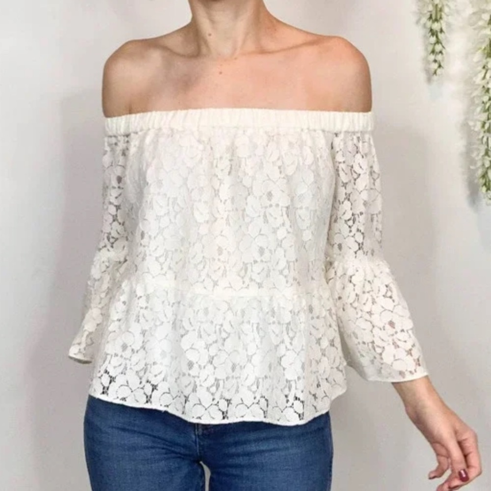 LIKELY Stockton Off the shoulder Floral lace Top Small 4